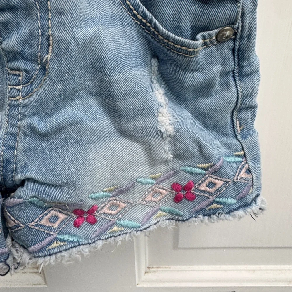 Jordache XS Girls 4 - 5  Light Blue Kids Overalls with Aztec Embroidery